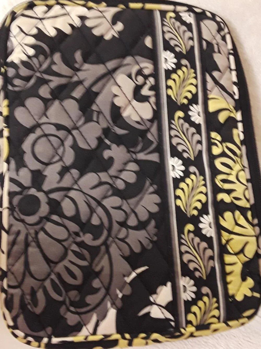 Vera Bradley Small Tablet e-Reader Sleeve, Quilted, Zip Case, Baroque Blk/Yellow